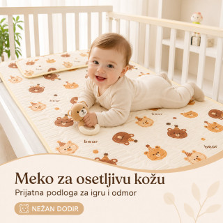 Prozračna letnja podloga za krevetac 120x60 cm sa jastučnicom – motiv medvedića