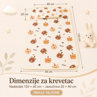 Prozračna letnja podloga za krevetac 120x60 cm sa jastučnicom – motiv medvedića