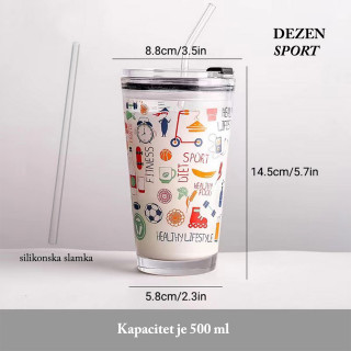 Sip Trip - Staklena čaša sa poklopcem i slamčicom 500 ml