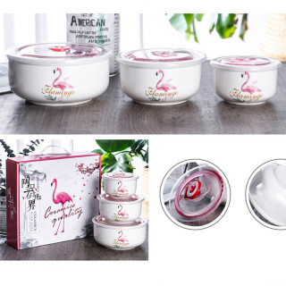 Flamingo set keramičkih činija u poklon pakovanju