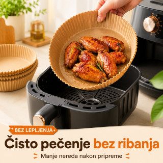 Papirne korpice Pek Papir za Air Fryer i tepsije – Manje ribanja posle pečenja, 40 komada