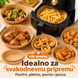 Papirne korpice Pek Papir za Air Fryer i tepsije – Manje ribanja posle pečenja, 40 komada