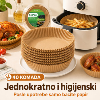 Papirne korpice Pek Papir za Air Fryer i tepsije – Manje ribanja posle pečenja, 40 komada
