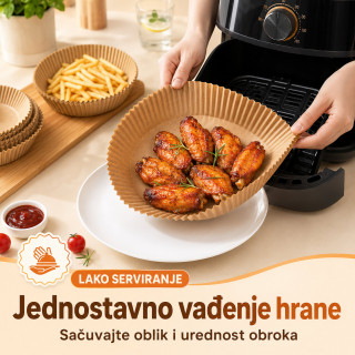Papirne korpice Pek Papir za Air Fryer i tepsije – Manje ribanja posle pečenja, 40 komada