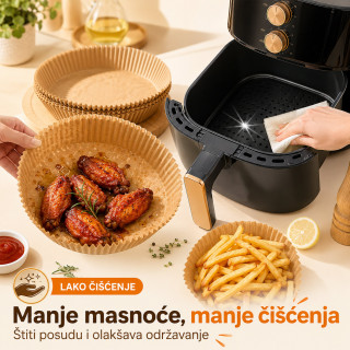 Papirne korpice Pek Papir za Air Fryer i tepsije – Manje ribanja posle pečenja, 40 komada