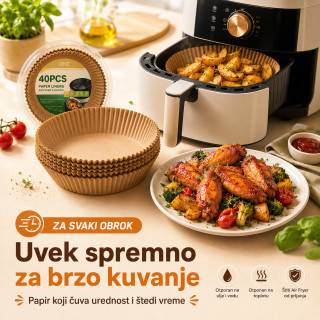 Papirne korpice Pek Papir za Air Fryer i tepsije – Manje ribanja posle pečenja, 40 komada