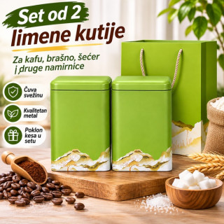 Set od 2 zelene limene kutije za kafu, brašno ili šećer + poklon kesa