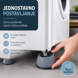 Podmetači protiv vibracija za veš mašinu – mirnija centrifuga bez pomeranja -Set od 4 podmetača