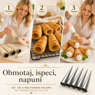 Set 5 kalupa za šam rolne, kanole i kornete – za domaća punjena peciva