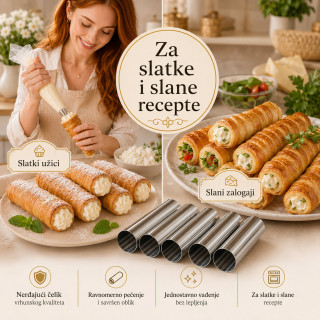 Set 5 cilindar kalupa za kanole i punjene rolnice – za slatka i slana peciva