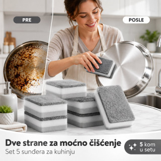 Set 5 dvostranih sunđera za sudove i tvrdokornu prljavštinu