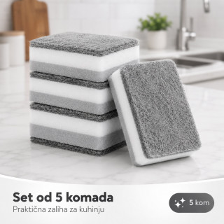 Set 5 dvostranih sunđera za sudove i tvrdokornu prljavštinu