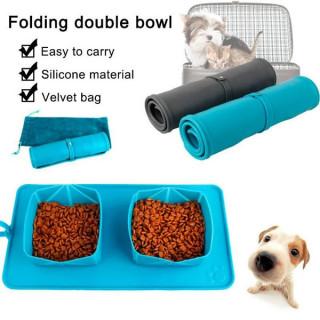 Folding pet dog bowl - dupla silikonska posuda za pse i mačke