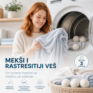 Set od 3 Vunene loptice za sušenje veša – mekši veš bez omekšivača