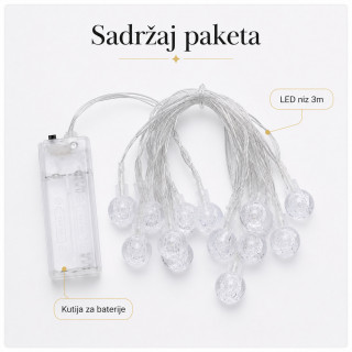 Šarene LED kuglice 3m na baterije – dekorativne lampice za terasu, balkon i baštu