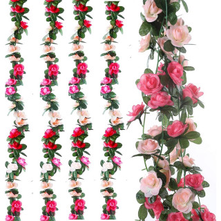 Pink-White Rose Vine - venac veštačkih ruža u roze i pink nijansama sa zelenilom