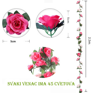 Pink Rose Vine - venac veštačkih ruža u roze i pink nijansama sa zelenilom