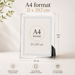 A4 stakleni ram za slike, diplome i postere 21 x 29,7 cm