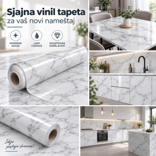 Sjajna vinil tapeta za nameštaj -  Sivi mermer dezen 2m rolna