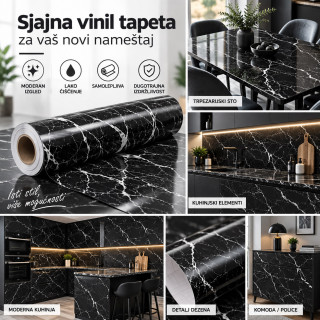Sjajna vinil tapeta za nameštaj -  Crni mermer dezen 2m rolna