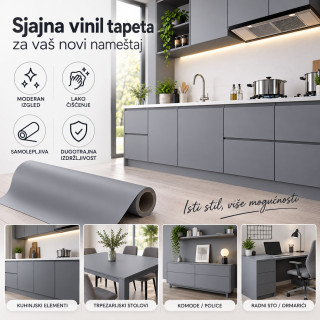 Sjajna vinil tapeta za nameštaj -  Tamno siva dezen 2m rolna