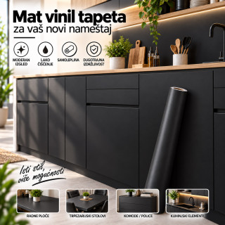 Mat vinil tapeta za nameštaj -  Mat crna 2m rolna