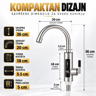 RY-019 INOX slavina sa protočnim bojlerom 3000W i digitalnim prikazom temperature