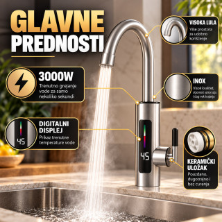 RY-019 INOX slavina sa protočnim bojlerom 3000W i digitalnim prikazom temperature