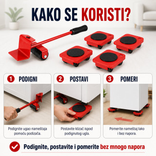 Set sa točkićima za lakše pomeranje nameštaja – PODIGNI, POSTAVI, POMERI