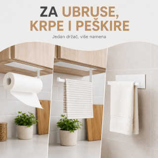 Samolepljivi metalni držač za ubruse i krpe - Beli