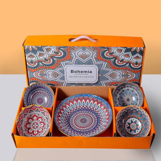 Bohemian Plates - keramički set od 4 činije i 1 tanjira u poklon pakovanju