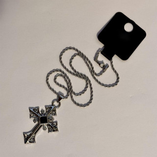 Vintage Cross - Ogrlica sa priveskom krsta i crnim kamenom
