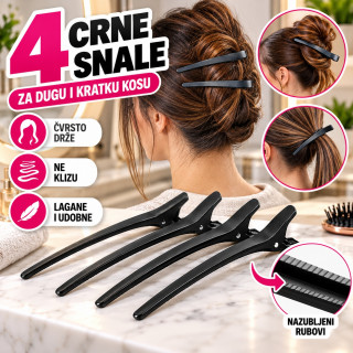 Hair Clip štipaljke za kosu -  set od 4 crne šnale