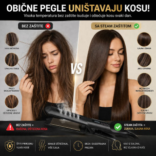 Steam Pegla za Kosu 2u1 – Ispravljanje i Uvijanje Bez Oštećenja | Sjajna Kosa za 5 Minuta