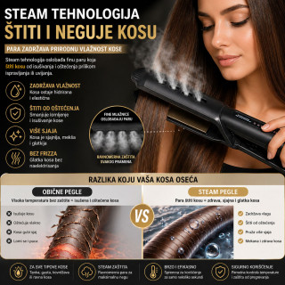 Steam Pegla za Kosu 2u1 – Ispravljanje i Uvijanje Bez Oštećenja | Sjajna Kosa za 5 Minuta