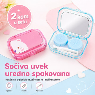 Set 2 kutije za sočiva sa ogledalom, pincetom i aplikatorom