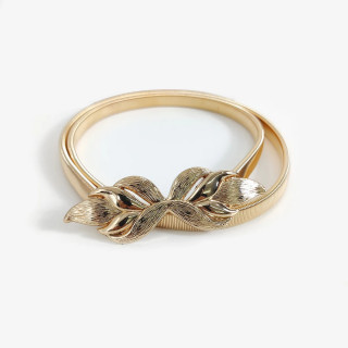 Zlatni elastični kaiš sa dekorativnom kopčom u obliku lista