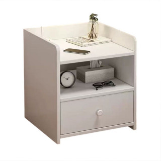 WOODLY WHITE - noćni stočić sa fiokom i otvorenim policama