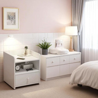 WOODLY WHITE - noćni stočić sa fiokom i otvorenim policama