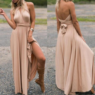 Diana Beige Long Dress – Bež elegantna haljina sa različitim mogućnostima vezivanja