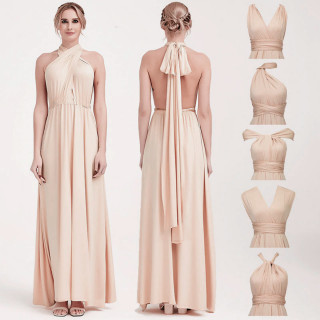 Diana Beige Long Dress – Bež elegantna haljina sa različitim mogućnostima vezivanja