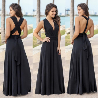 Bianca Black Dress - Crna elegantna haljina sa različitim mogućnostima vezivanja