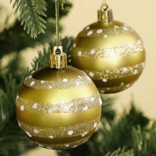 Golden Glow – Set od 6 zlatnih ukrasnih kugli za jelku sa svetlucavim prugama