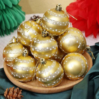 Golden Glow – Set od 6 zlatnih ukrasnih kugli za jelku sa svetlucavim prugama