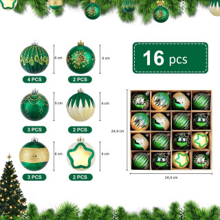 Green-Gold Shine set - 16 magičnih zelenih ukrasa za jelku u formi kugli