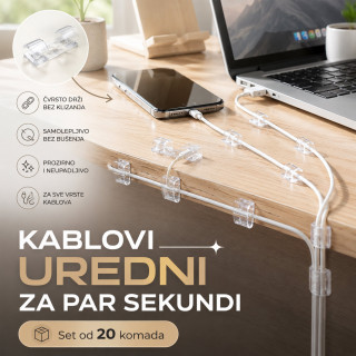 Set od 20 samolepljivih organizera za kablove – uredan sto bez zapetljanih žica