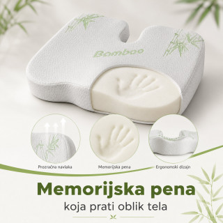 Bamboo Comfort ortopedski jastuk od memorijske pene za sedenje – podrška za leđa i trtičnu kost