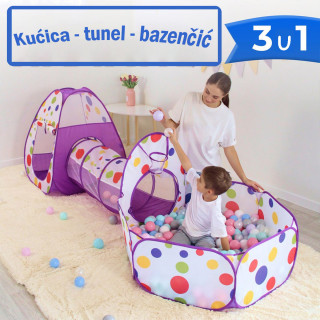 Dečiji šator sa tunelom i bazenom za loptice