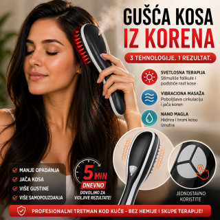 Pametna Četka za rast kose 3u1 – Svetlosna terapija, vibracija i nano magla