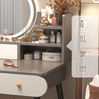 Toaletni stočić za šminkanje sa LED ogledalom na dodir - GRAY COLOUR MAKE UP